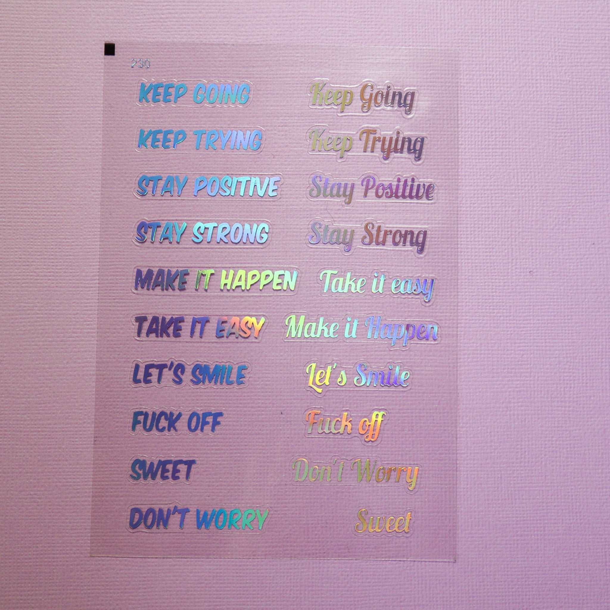 English Words #2 Silver Holographic Stickers