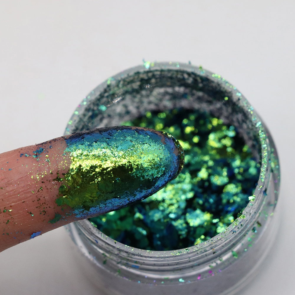 Gold-Green-Blue Colour Shift Chameleon Flakes, Epoxy Resin Art, Brisbane, Australia