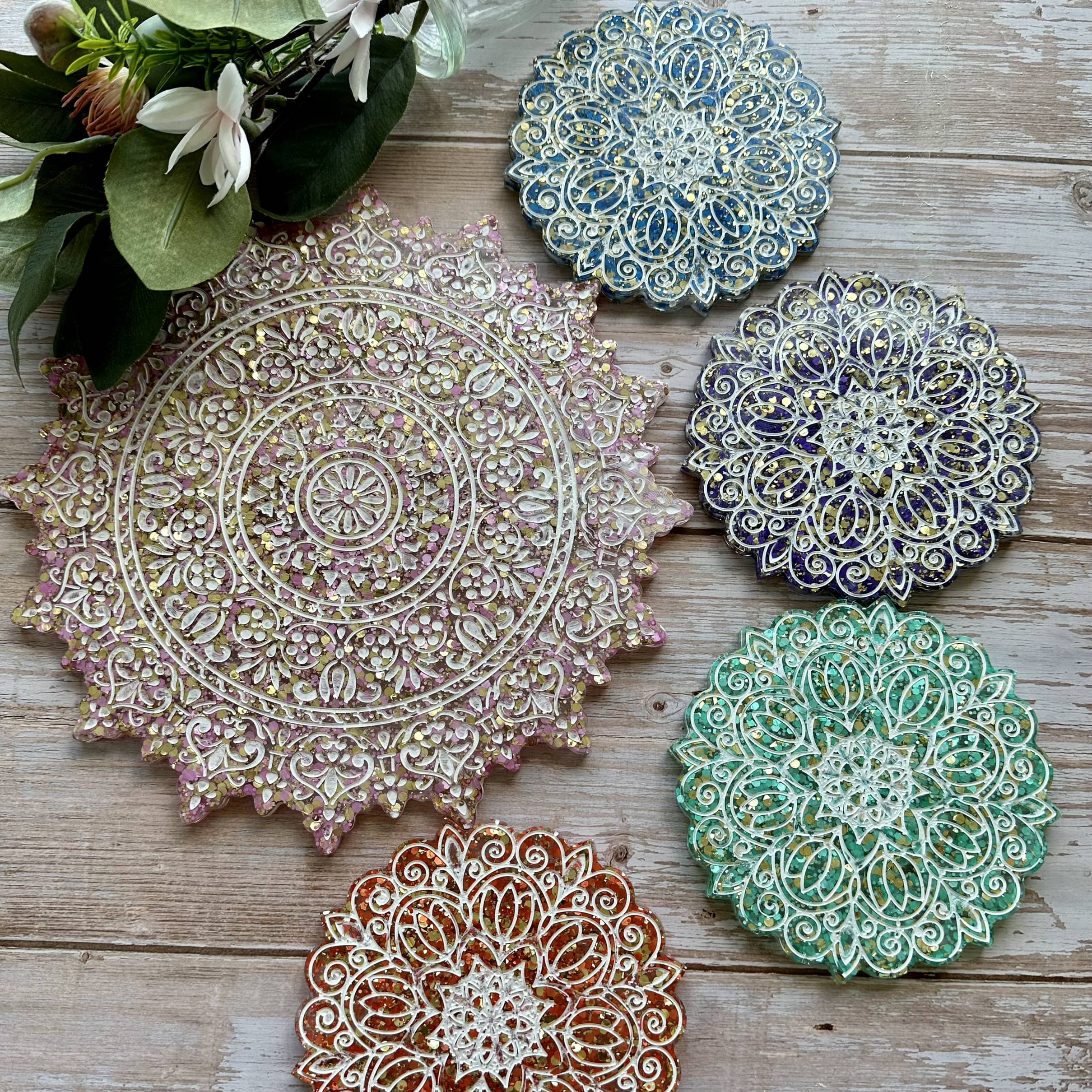 Mandala Tray & Coaster Set (5 Pieces) - Silicone Mould